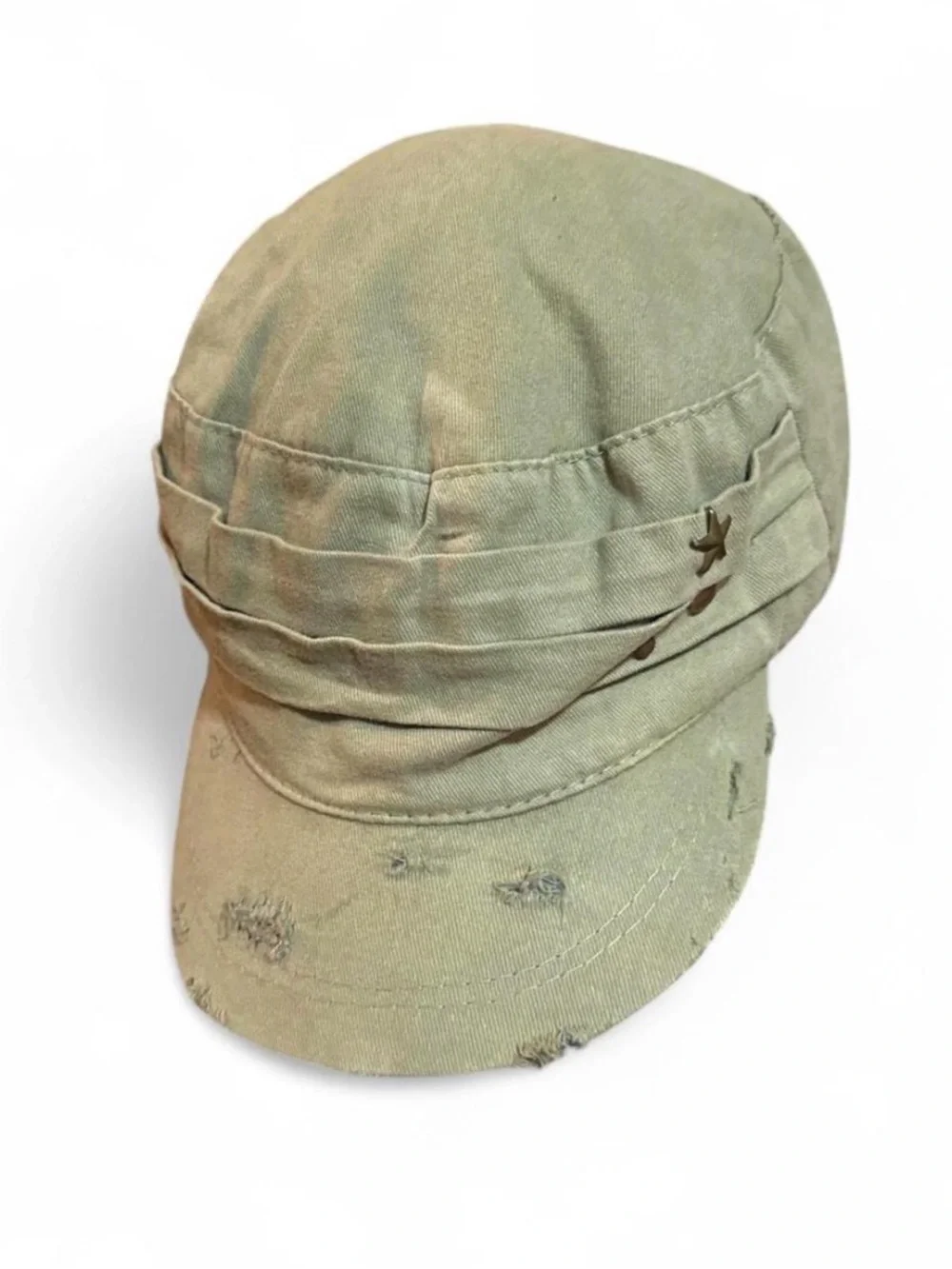 Khaki Army Green Star Stud Studded Accent Canvas Cap
